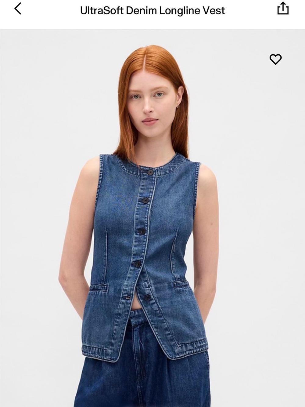 GAP UltraSoft Denim Longline Vest - Blue